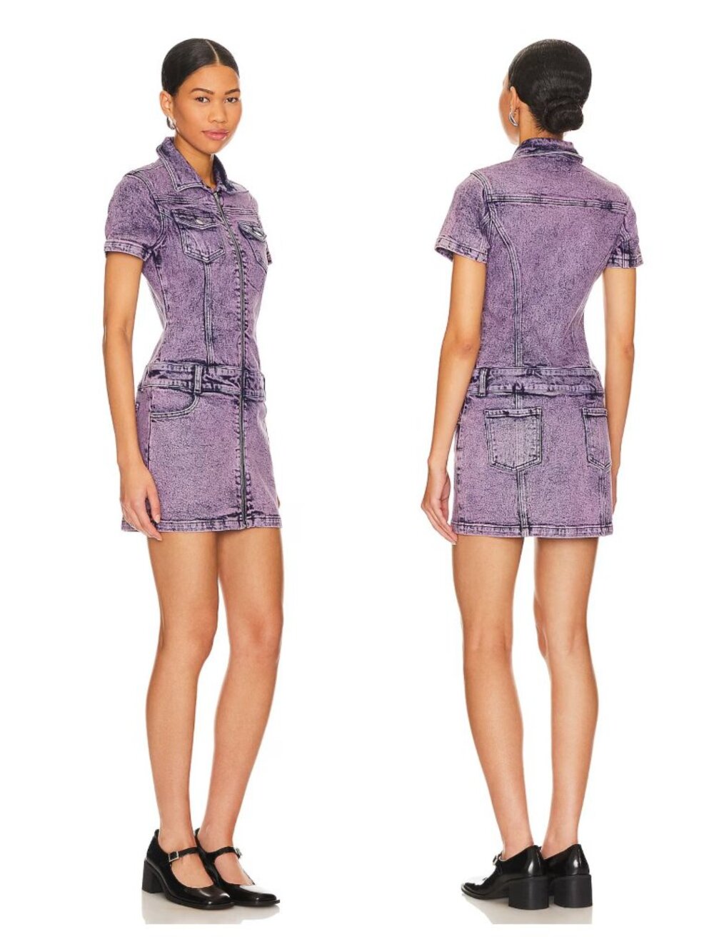 Amanda Uprichard Bianca Dress XS Pink Acid Wash Denim Mini Zip Front NWT
